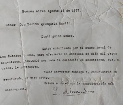 Carta por oferta de compra de mascarones