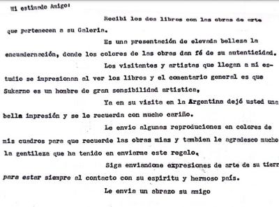 Carta de Quinquela al presidente de Indonesia Doctor Sukarno