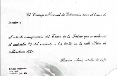 Invitación a la inauguración del Teatro de la Ribera