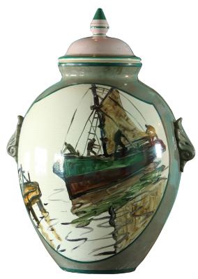 Jarrón con tapa y motivos del puerto