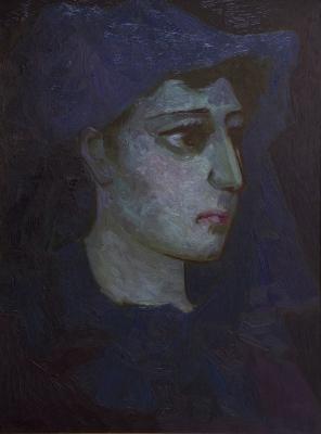 Cabeza de mujer con manto azul